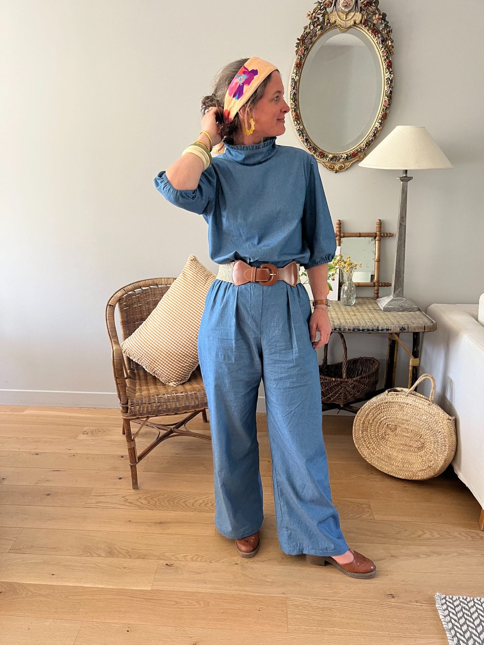 Suzon chambray – Blouse col victorien chambray bleu – By Mésange fait main France