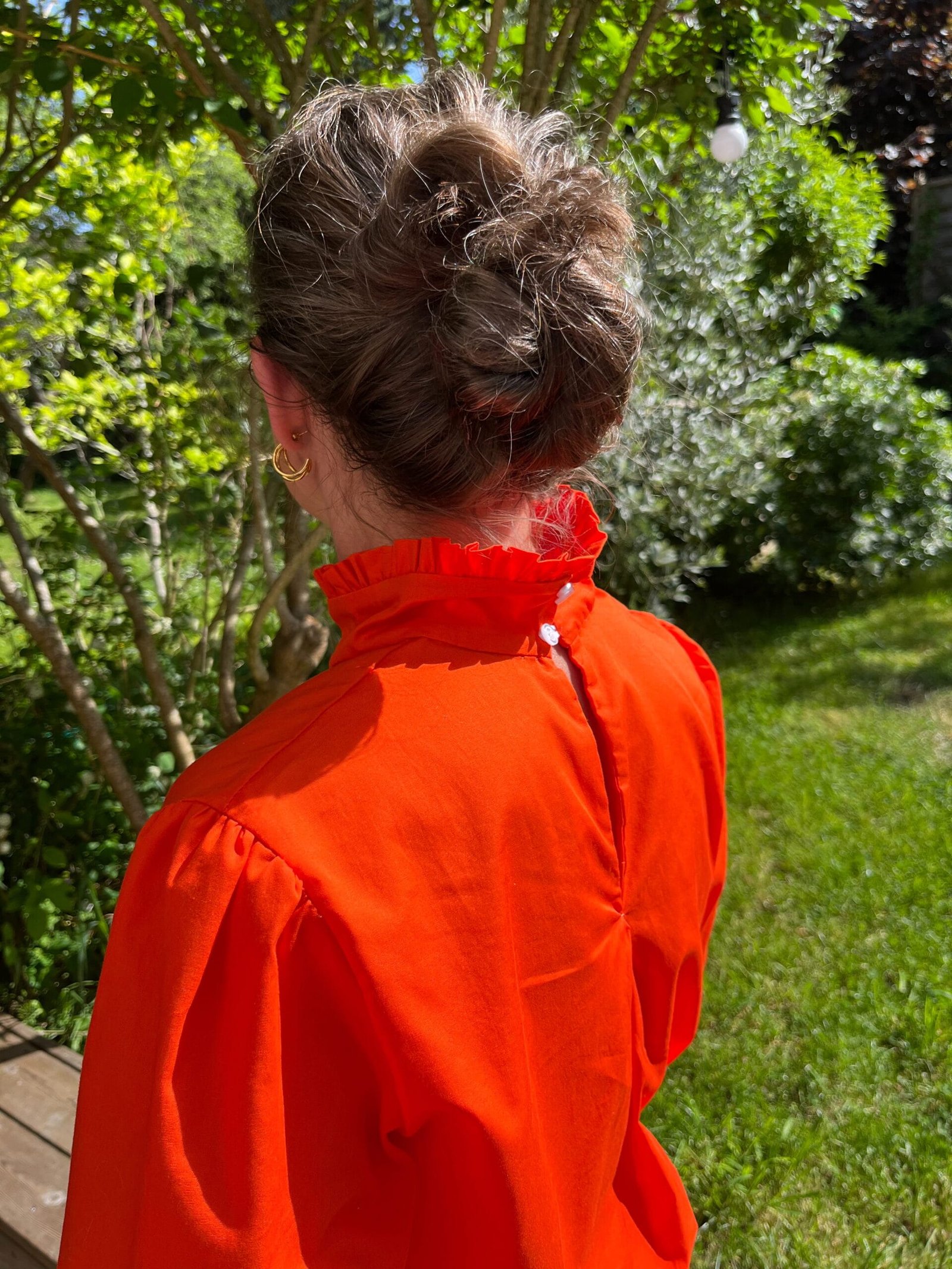 Suzon orange pep's – Blouse col victorien, tissu orange pep's – By Mésange fait main France