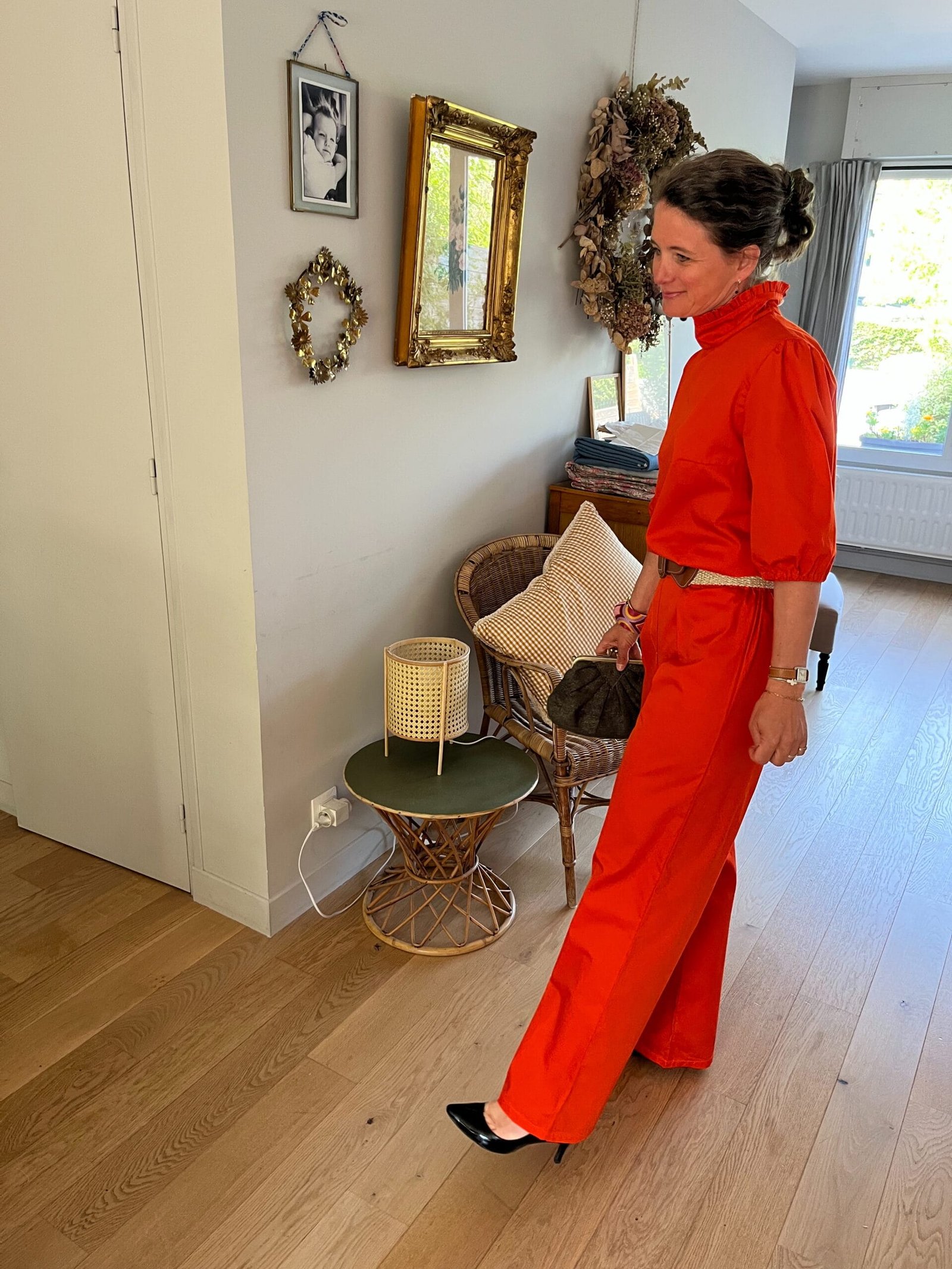 Georgette orange – Pantalon coupe large tissu orange pep's – By Mésange fait main France