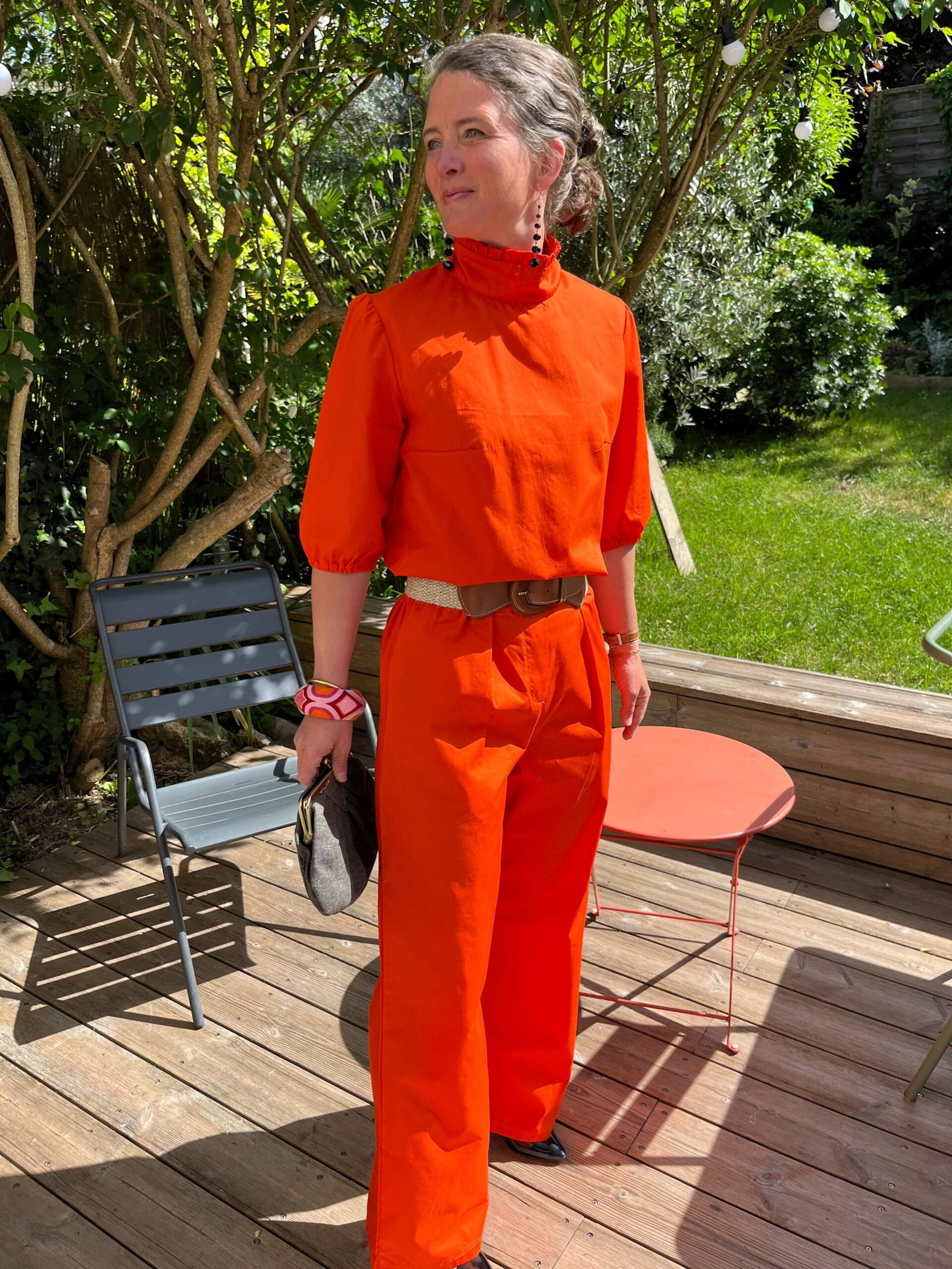 Georgette orange – Pantalon coupe large tissu orange pep's – By Mésange fait main France