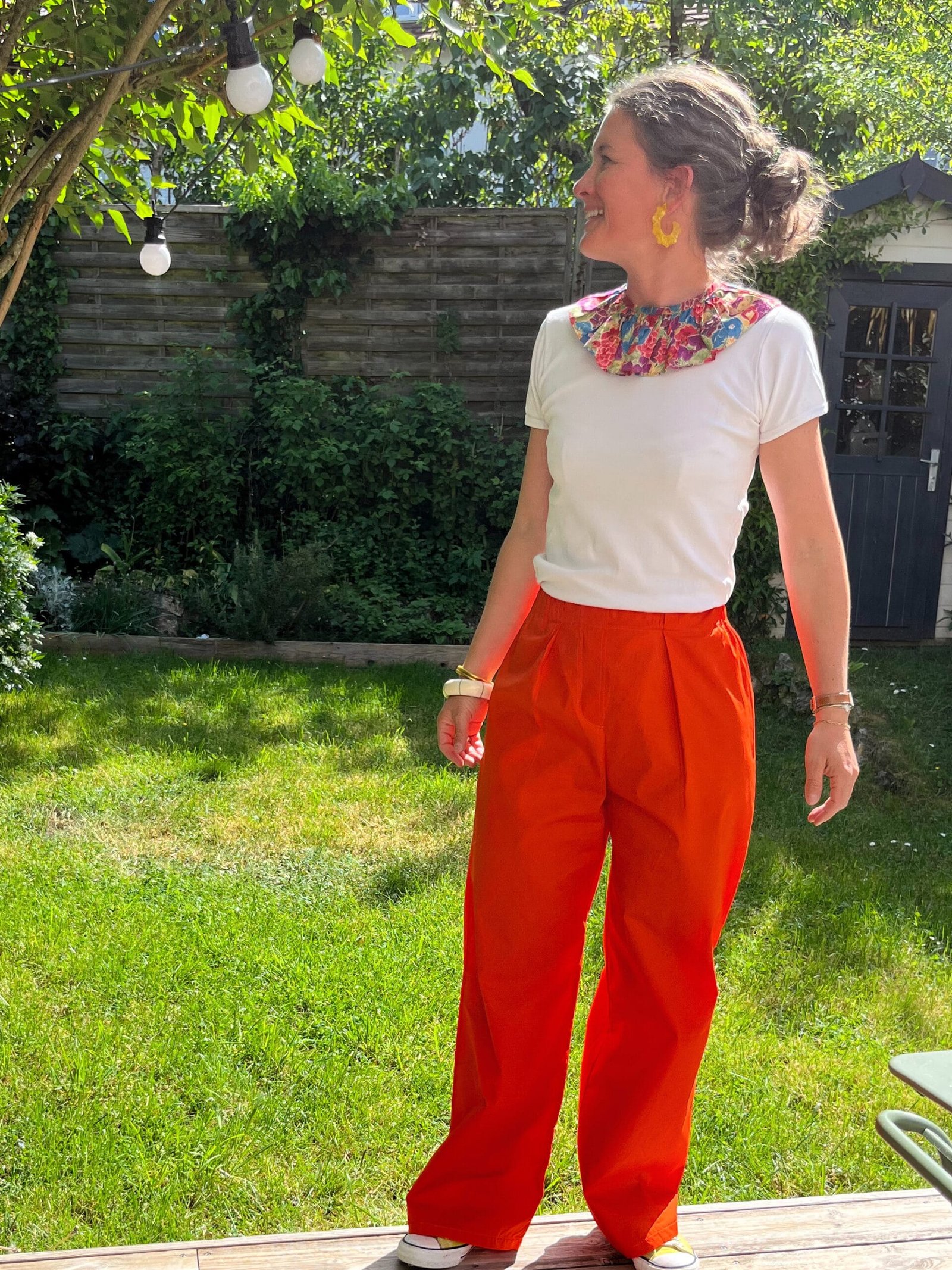 Georgette orange – Pantalon coupe large tissu orange pep's – By Mésange fait main France