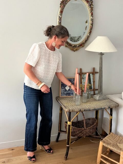 Alma – Blouse broderie anglaise blanc cassé, légèrement raccourcie – By Mésange fait main France