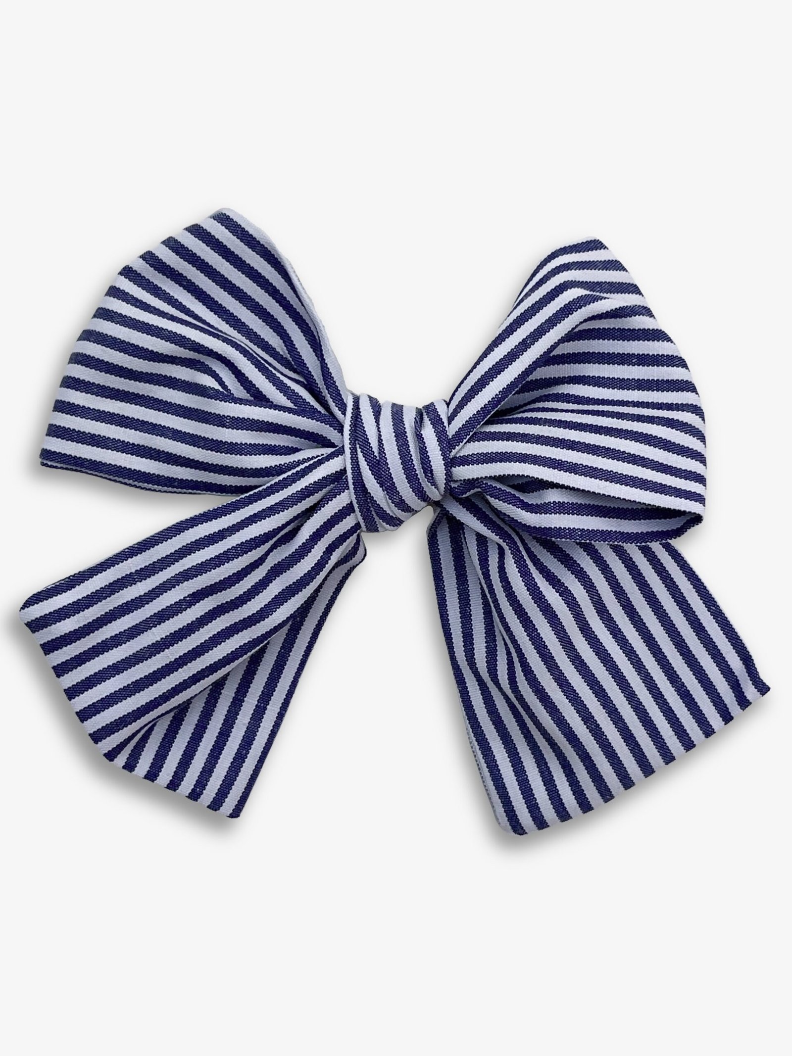 Barrette rayures bleues – barrette gros nœud tissu rayures bleues blanches, pince crocodile – By Mésange fait main France
