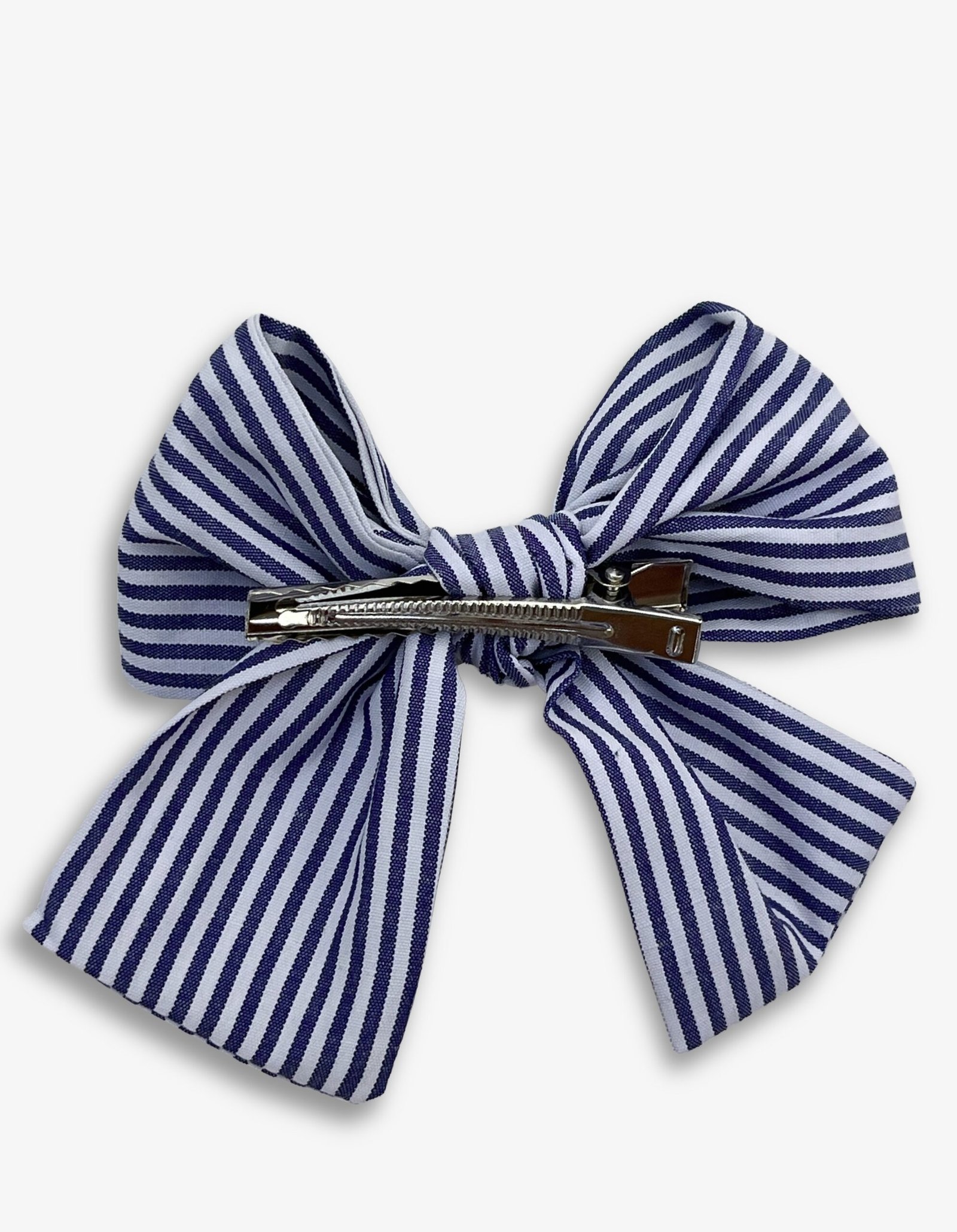 Barrette rayures bleues – barrette gros nœud tissu rayures bleues blanches, pince crocodile – By Mésange fait main France
