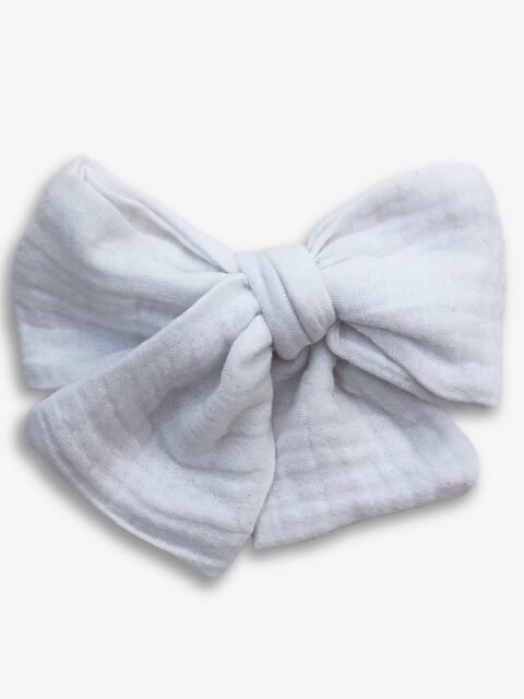 Barrette double gaze – barrette gros nœud double gaze blanche, pince crocodile – By Mésange fait main France