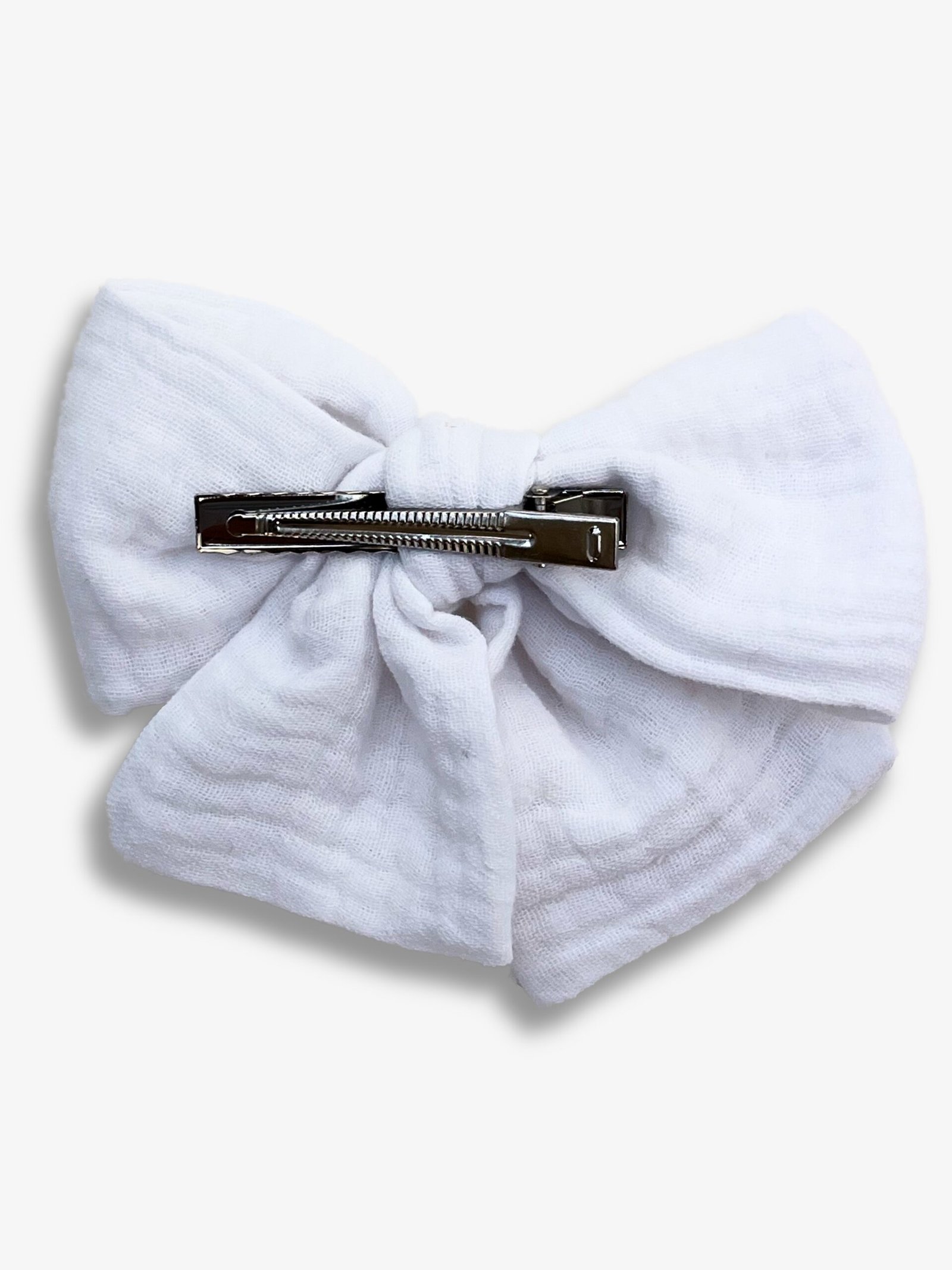 Barrette double gaze – barrette gros nœud double gaze blanche, pince crocodile – By Mésange fait main France