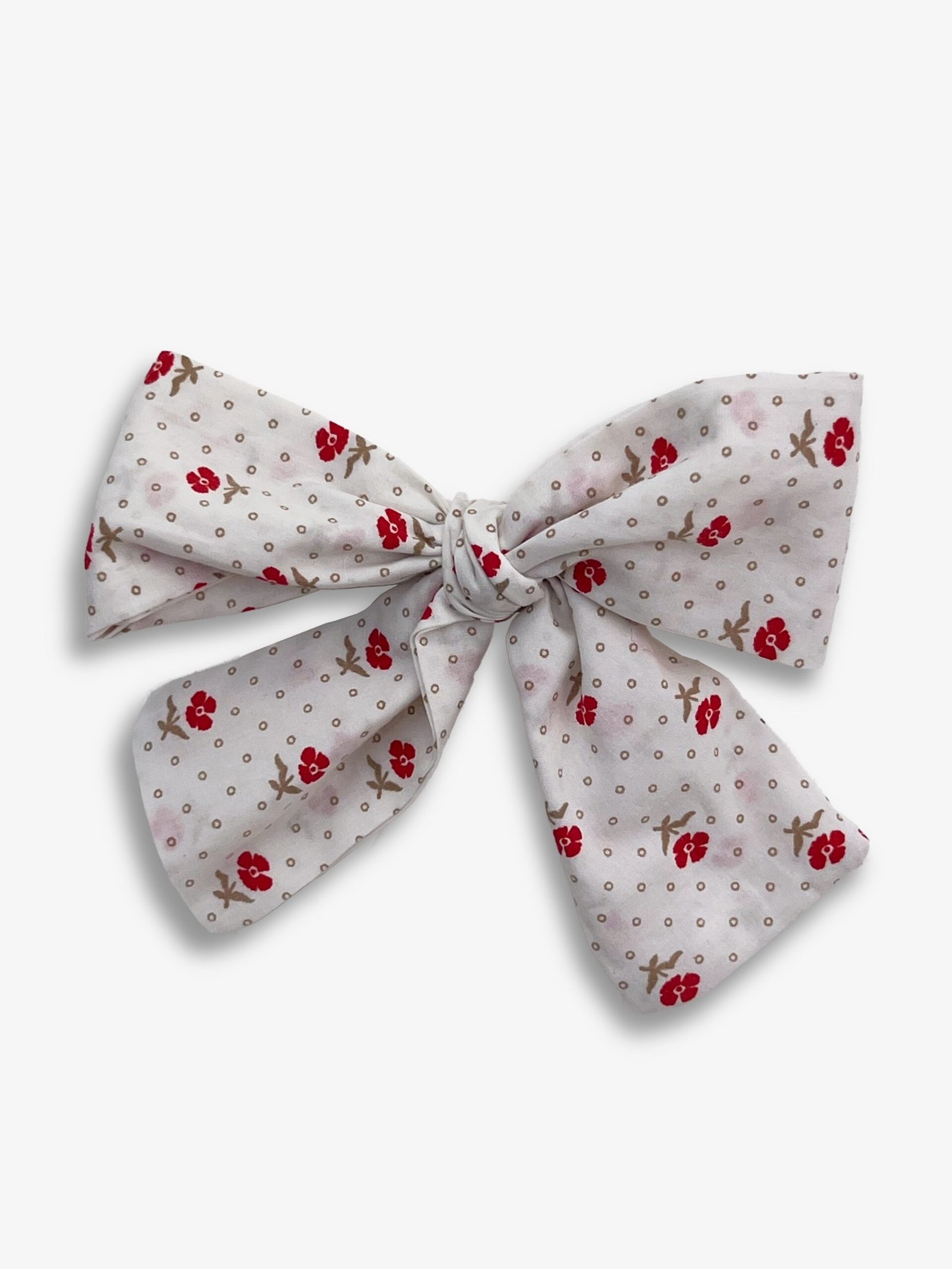 Barrette fleurs rouges – barrette gros nœud tissu fleurs rouges, pince crocodile – By Mésange fait main France