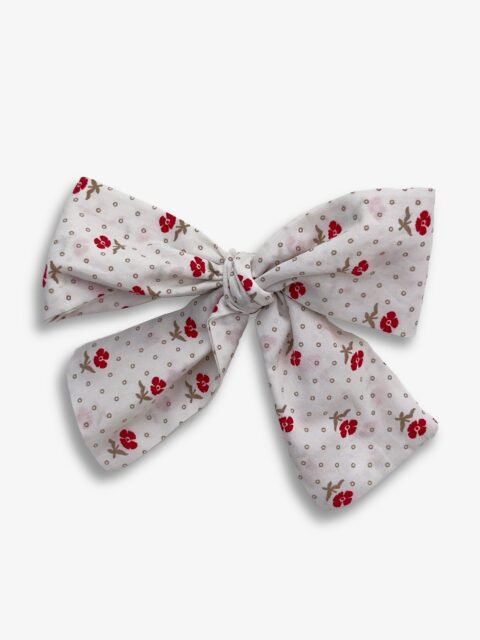 Barrette fleurs rouges – barrette gros nœud tissu fleurs rouges, pince crocodile – By Mésange fait main France