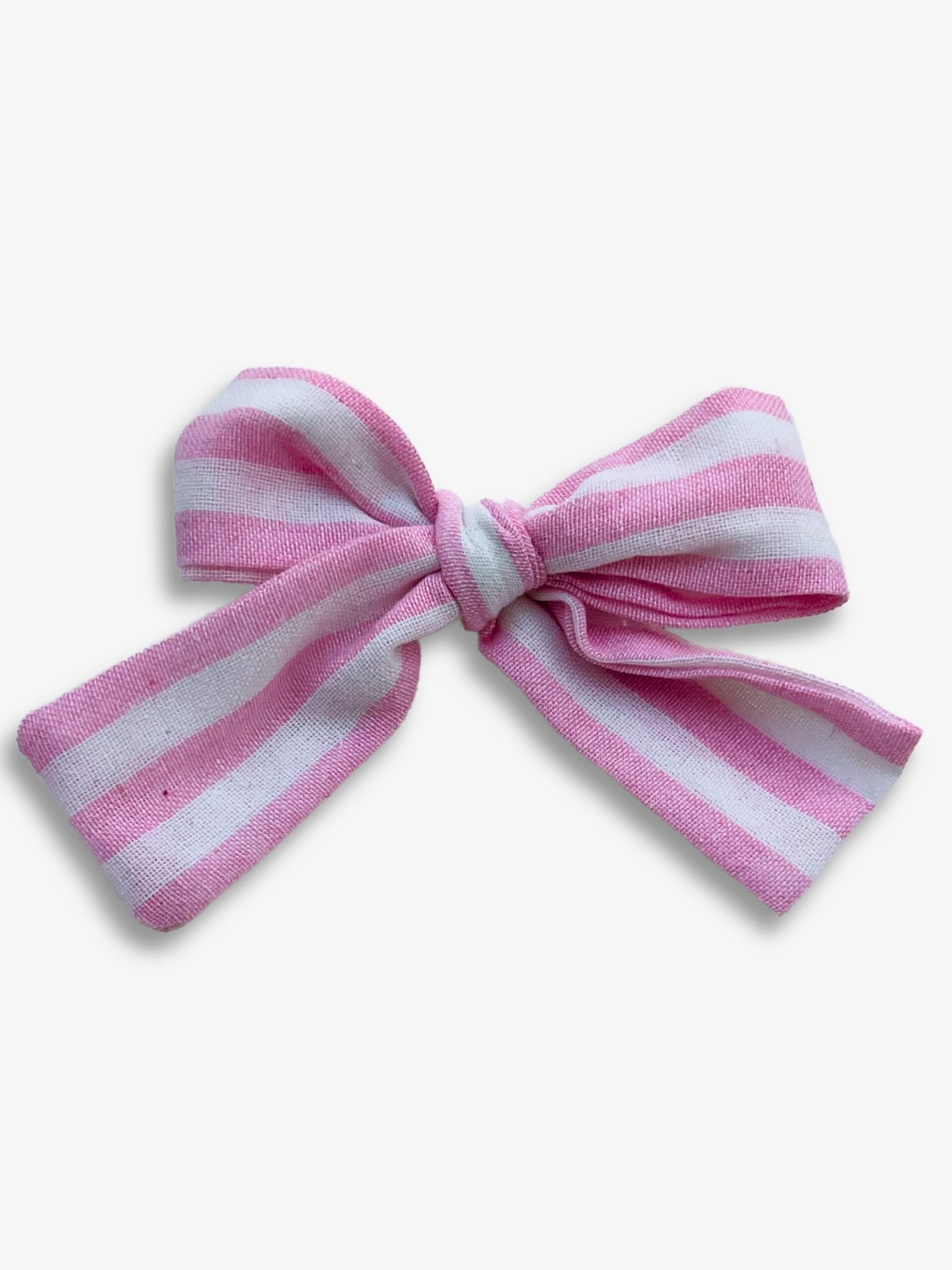 Barrette lignes roses – barrette gros nœud tissu lignes roses blanches, pince crocodile – By Mésange fait main France