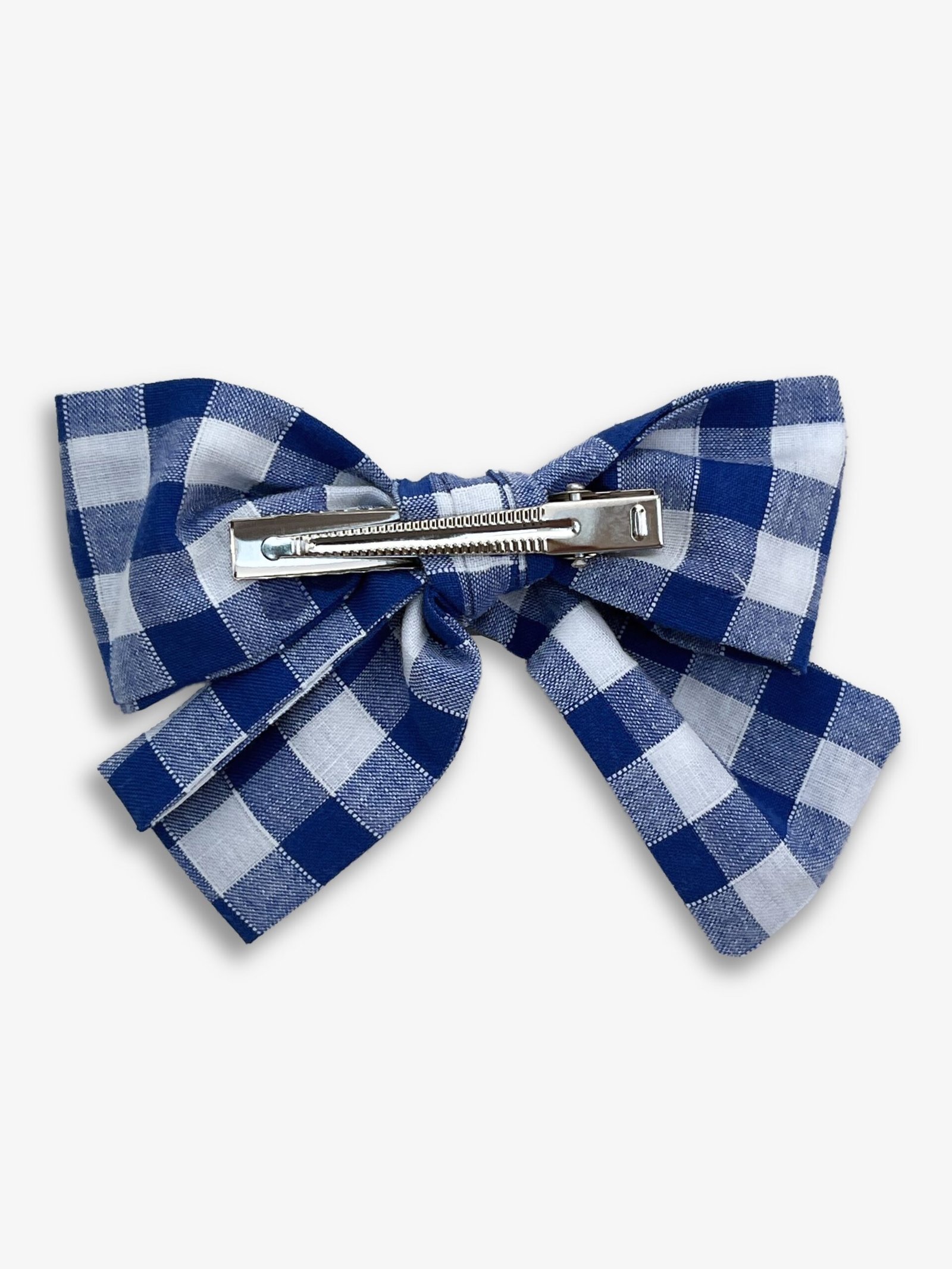 Barrette vichy bleu – barrette gros nœud vichy bleu, pince crocodile – By Mésange fait main France