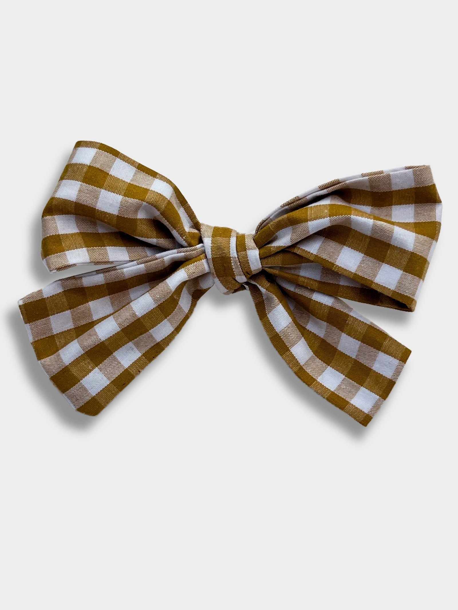 Barrette vichy ocre – barrette gros nœud vichy ocre, pince crocodile – By Mésange fait main France