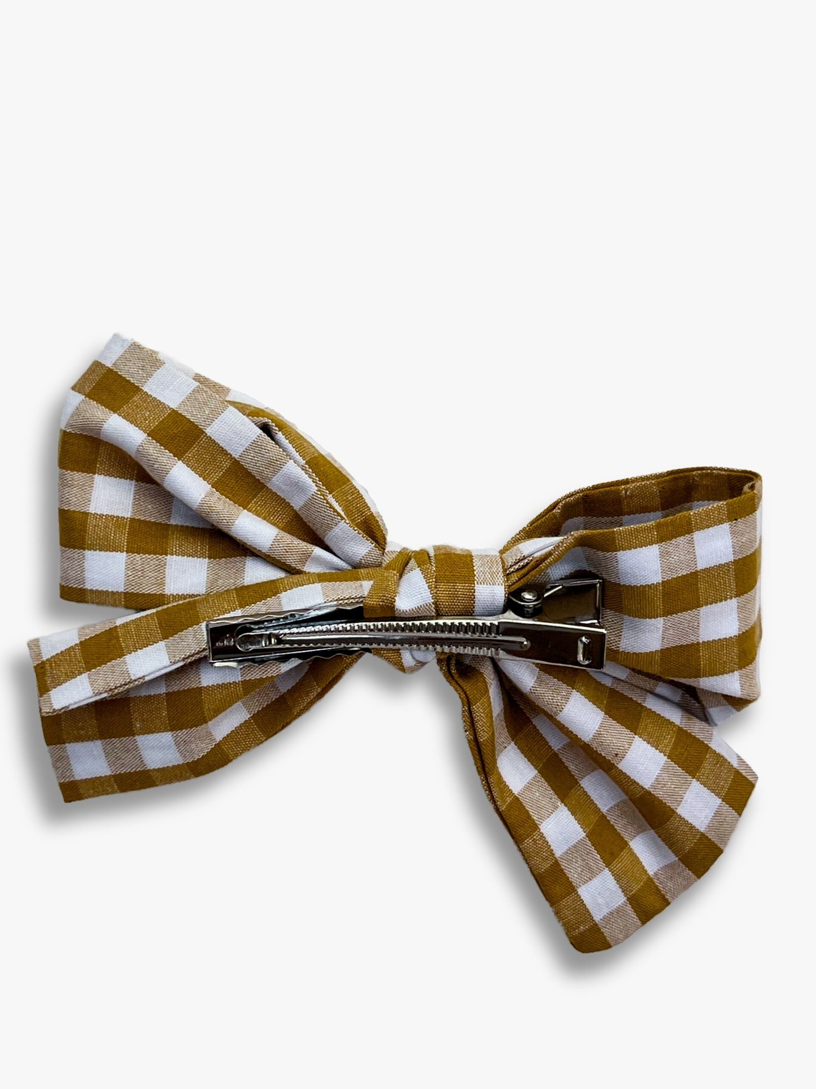 Barrette vichy ocre – barrette gros nœud vichy ocre, pince crocodile – By Mésange fait main France