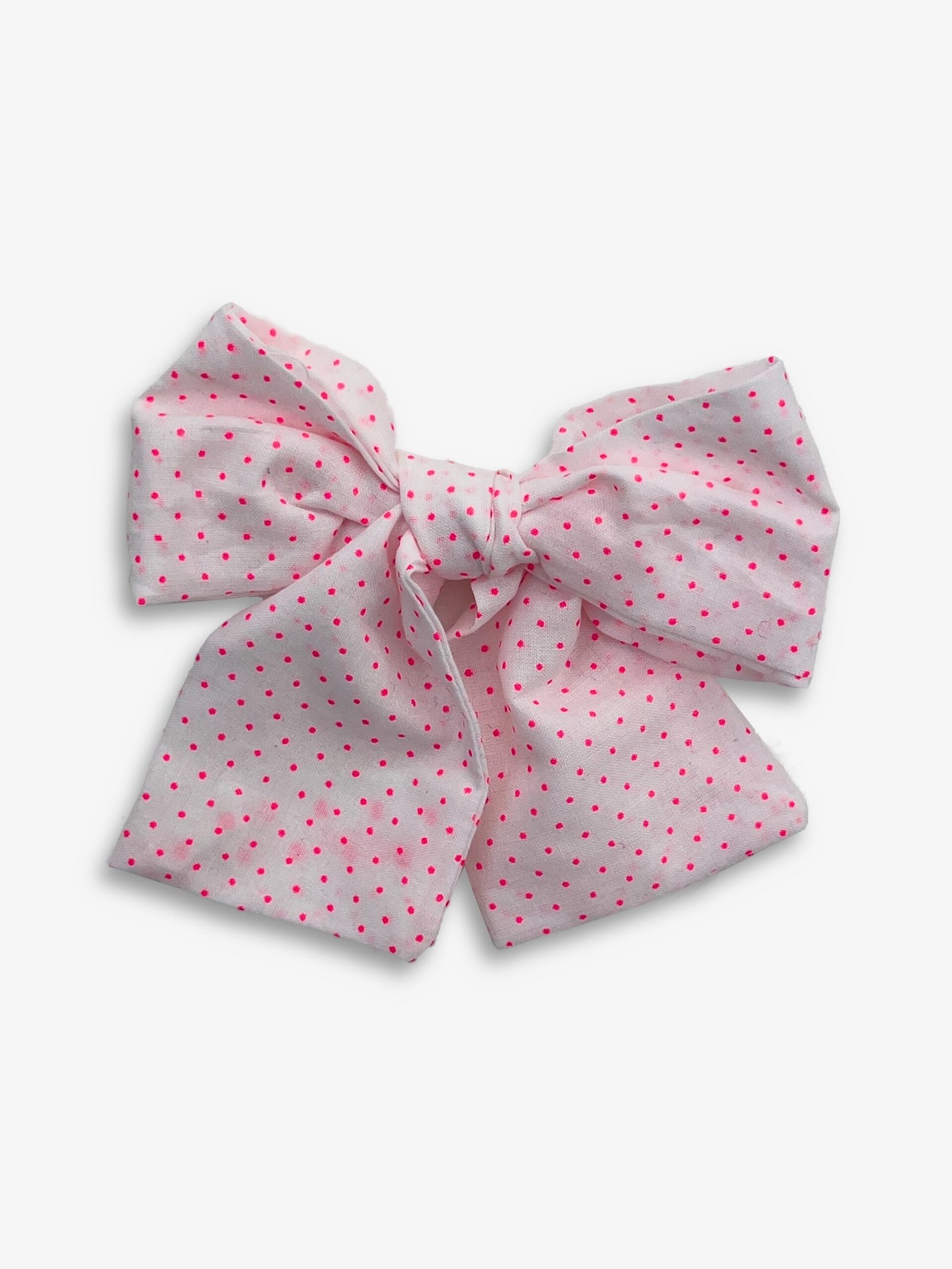 Barrette pois rose fluo – barrette gros nœud tissu pois rose fluo, pince crocodile – By Mésange fait main France
