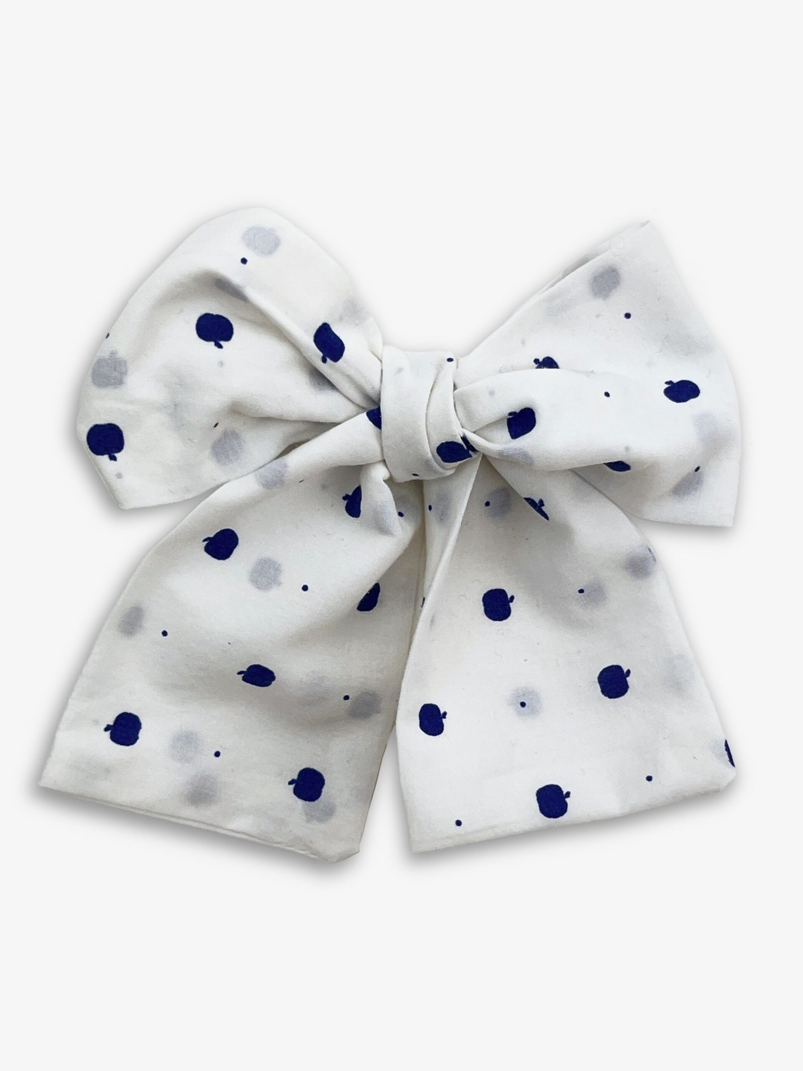 Barrette pommes bleues – barrette gros nœud tissu pommes bleues, pince crocodile – By Mésange fait main France