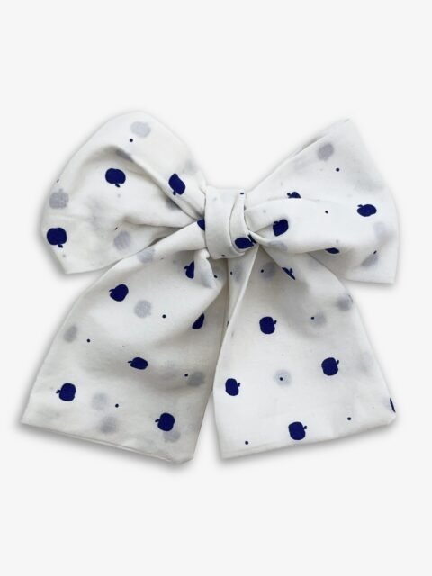 Barrette pommes bleues – barrette gros nœud tissu pommes bleues, pince crocodile – By Mésange fait main France