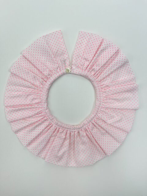 Capucine pois rose fluo – col amovible volanté coton blanc pois rose fluo – By Mésange fait main France