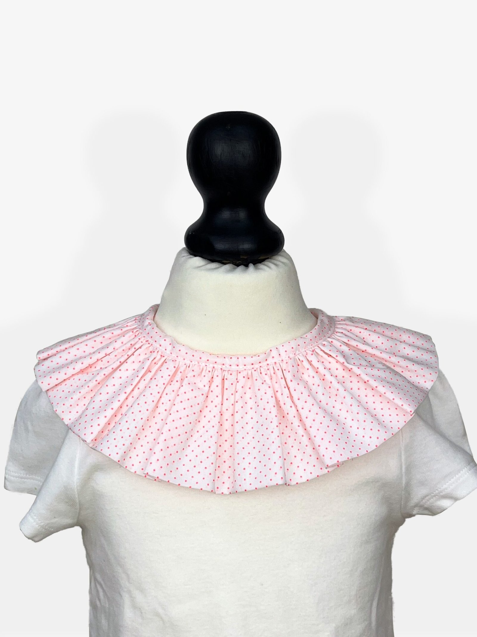 Capucine pois rose fluo – col amovible volanté coton blanc pois rose fluo – By Mésange fait main France
