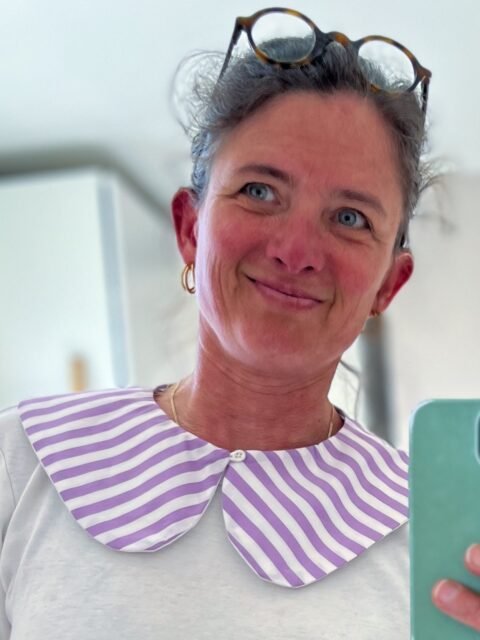 Iris – col claudine amovible réversible popeline coton, lignes lilas et blanc – By Mésange fait main France