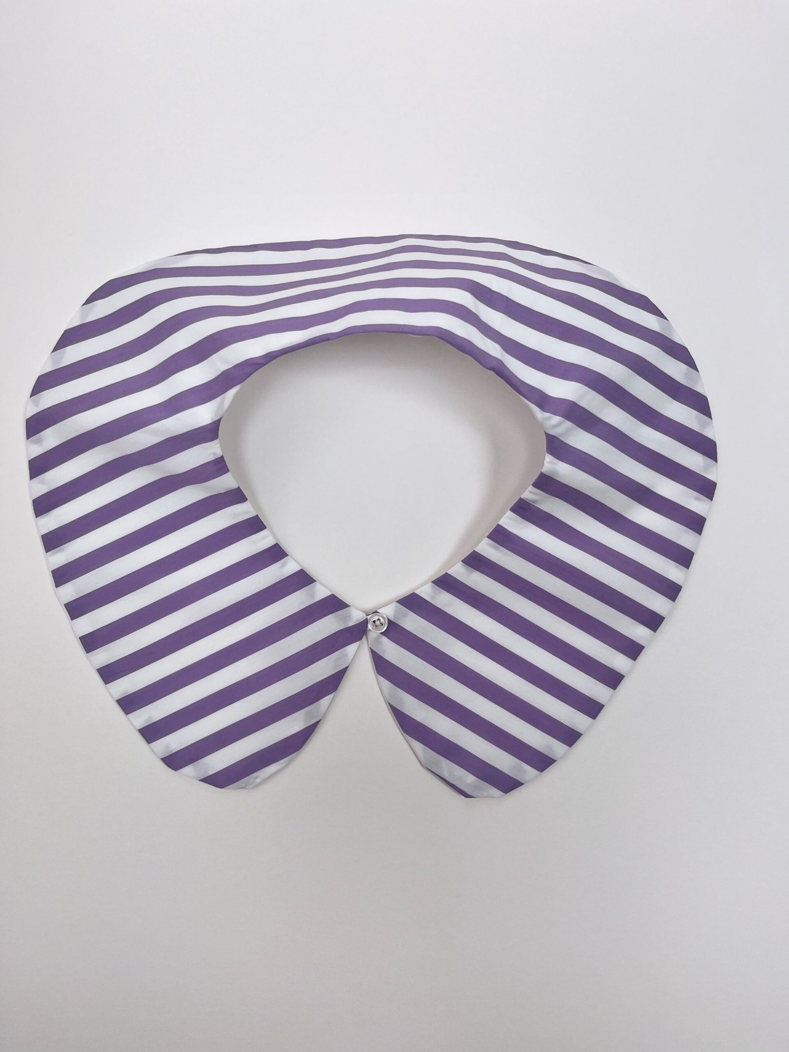 Iris – col claudine amovible réversible popeline coton, lignes lilas et blanc – By Mésange fait main France