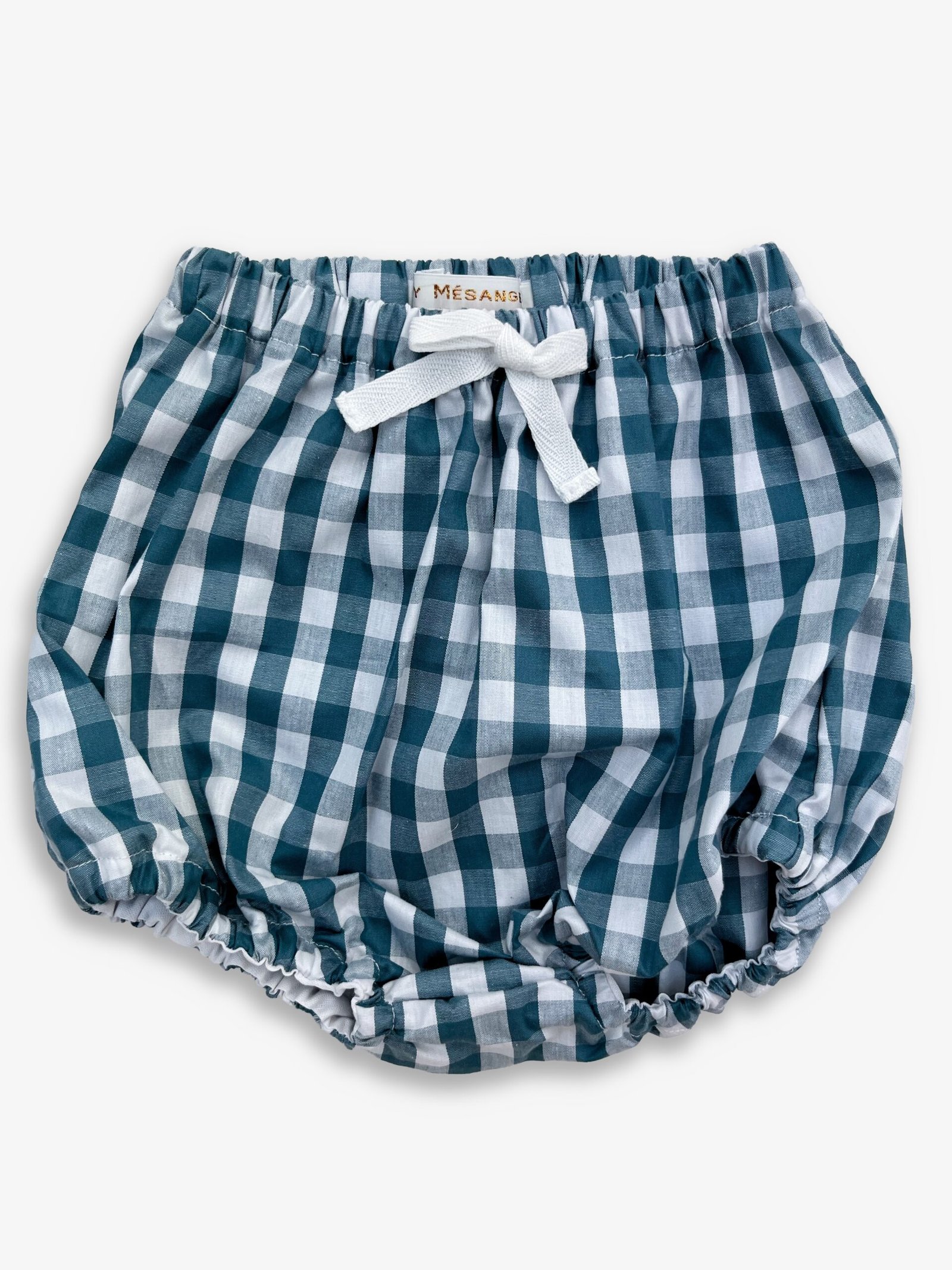 Léon – bloomer bébé coton vichy vert canard blanc, taille élastiquée – By Mésange fait main France