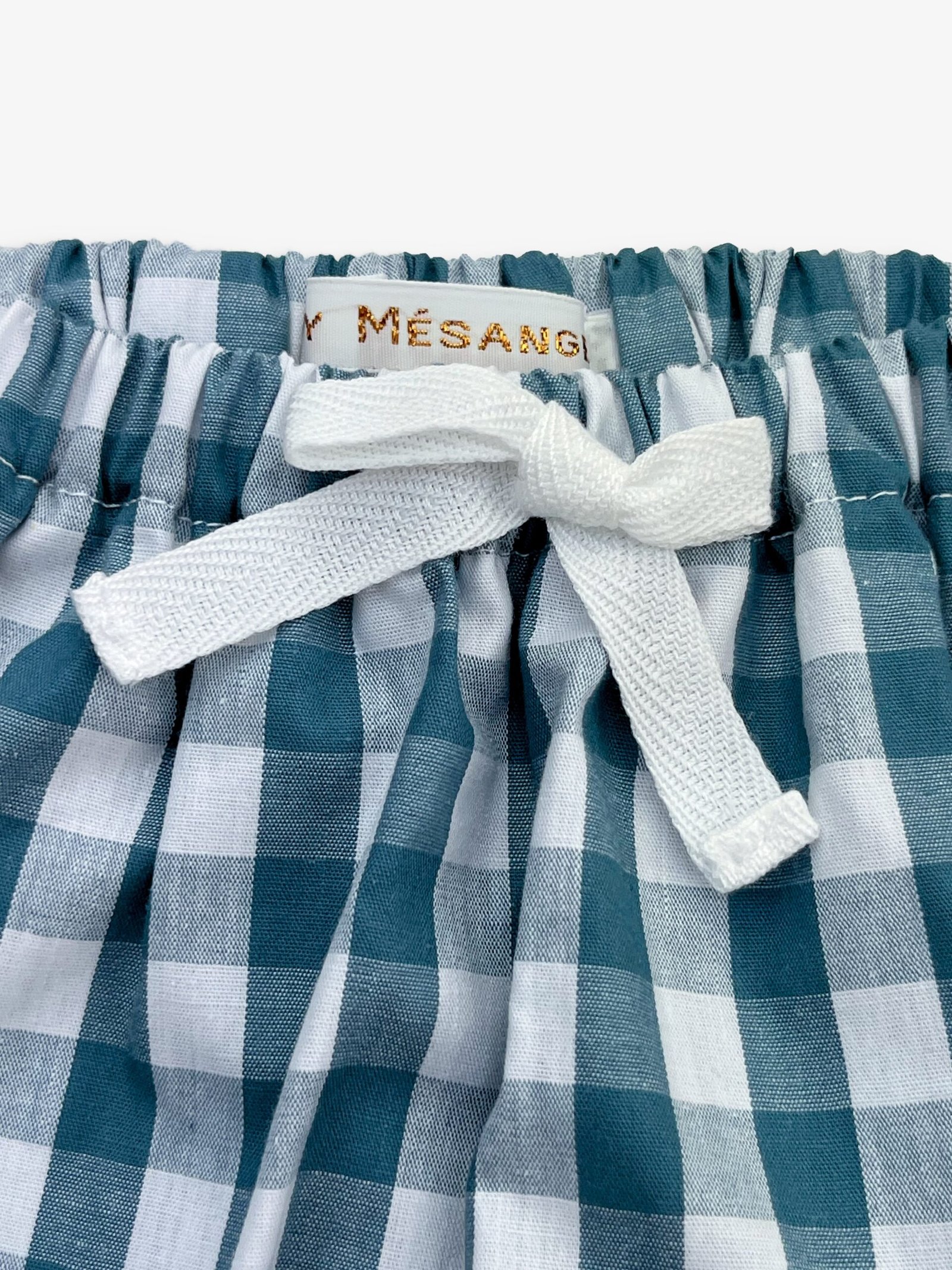 Léon – bloomer bébé coton vichy vert canard blanc, taille élastiquée – By Mésange fait main France