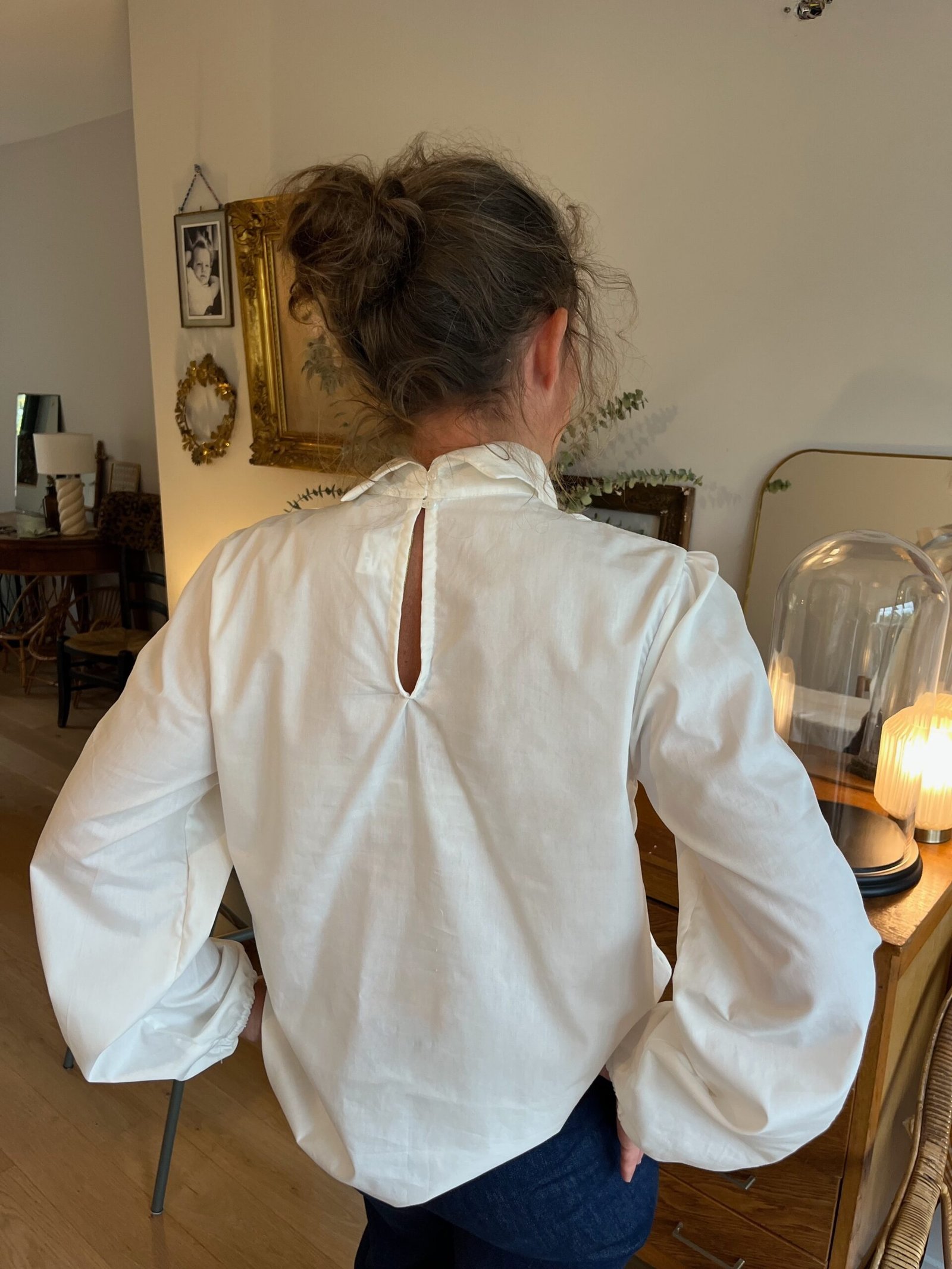 Henriette – blouse 100% coton, large nœud ton sur ton – By Mésange fait main France