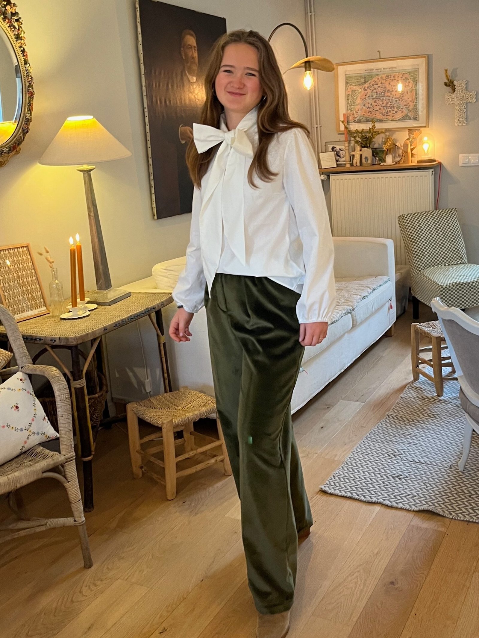 Henriette – blouse 100% coton, large nœud ton sur ton – By Mésange fait main France